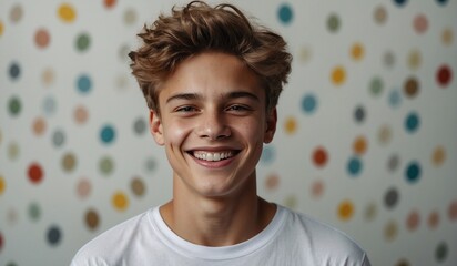 Happy teenage boy with a joyful smile, casual look.