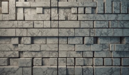 White marble blocks arranged in a geometric wall pattern.
