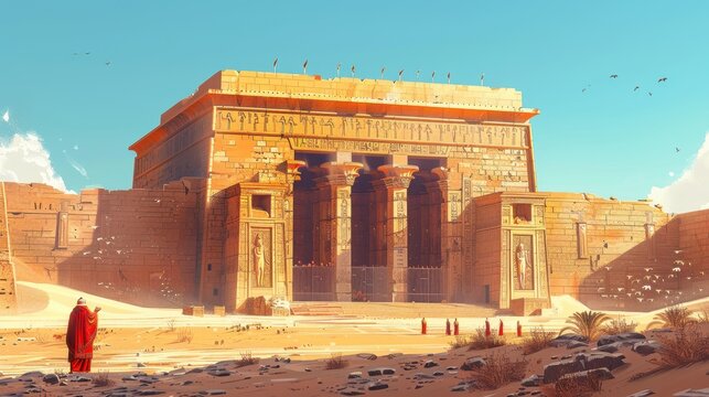 Colorful Minimalist Illustration of E-kur Temple in Nippur

