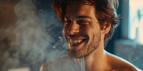 Fototapeta premium A person enjoying a laugh while smoking a cigarette