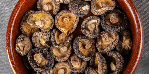 shiitake dried mushroom appetizer meal food snack on the table copy space food background rustic top view keto or paleo diet vegetarian vegan food