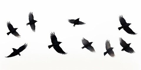 Fototapeta premium Silhouette of a murder of crows flying in the sky