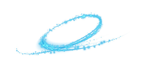 Sparks of dust and blue stars shine with special light. Trace of speed lines. Christmas light effect. Sparkling particles of magic dust. Abstract light lines of movement and speed. PNG.