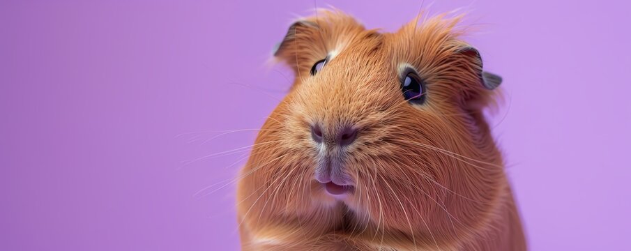 Close-up of a cute brown guinea pig looking at the camera with a curious expression.
