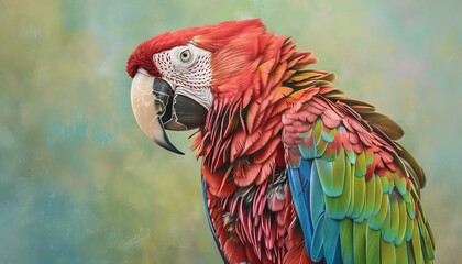 Close-up portrait of a scarlet macaw with vibrant red, green, and blue feathers.