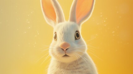 Cute white bunny rabbit with big ears and brown eyes.