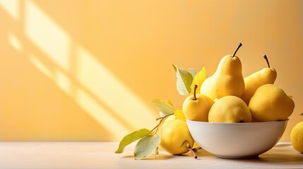 A bowl of yellow pears