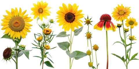 Fresh bouquet of yellow and red flowers against a clean white background, perfect for still life photography or design projects