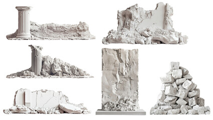 Set of ancient ruins on png background. Ideal concept for collages.