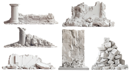 Set of ancient ruins on png background. Ideal concept for collages.