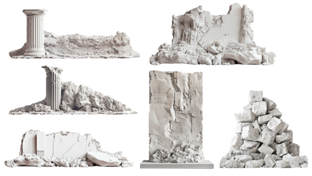 Set of ancient ruins on png background. Ideal concept for collages.