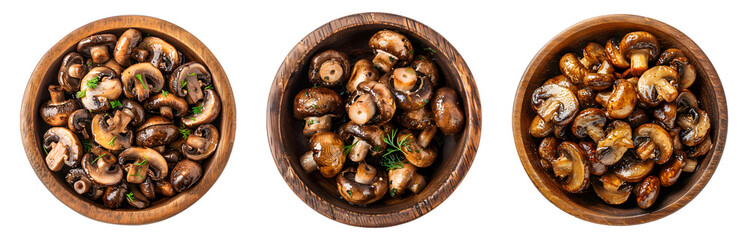 Fototapeta premium Bowl of mushrooms, baked, roasted, PNG set, collection