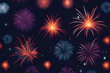 Explosions of light ignite the night sky in this breathtaking firework display. Streaks of vibrant color dance and swirl against the inky black canvas, creating a mesmerizing spectacle. 