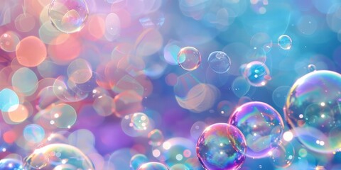 Colorful bubbles floating in the air with a blurred background