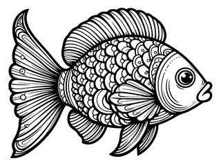 Fototapeta premium Antistress coloring book, fish with large fins. Pattern lines. Generative ai raster illustration.