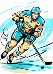 Obraz premium Dynamic Hockey Player Skating at Full Speed Illustration