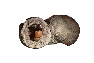 quartz geode  on white, isolated