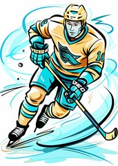 Dynamic Hockey Player Skating at Full Speed Illustration