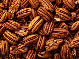 Fototapeta premium Roasted Pecan Nuts in a Close-Up View, Focusing on the Rich Brown Color and Grooved Texture