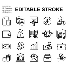Collection of accounting related line icons.