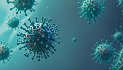 Obraz premium Microscopic View of Flu Virus in Laboratory Setting, Virus Research and Prevention