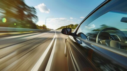 Obraz premium Speeding Through the Highway, POV Front View of Driving Car at Enormous Speed