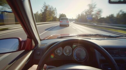 Thrilling POV Front View from Car Racing at Enormous Speed on Highway