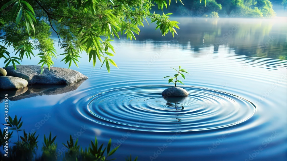 Poster Tranquil Zen pattern featuring delicate ripples on water surface, meditative, peaceful, calm, serenity, mindfulness