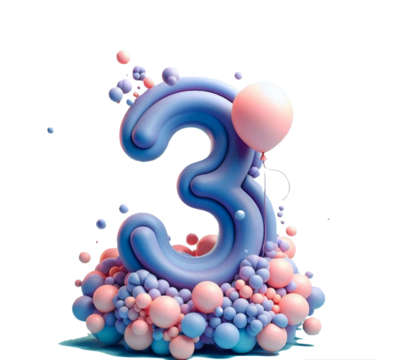 Number three with balloon design