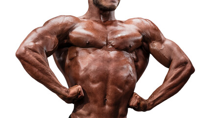 Fototapeta premium male bodybuilder pose double biceps isolated on transparent background