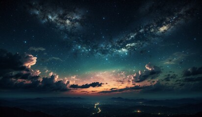 Fototapeta premium Stars and clouds in twilight sky over a serene landscape