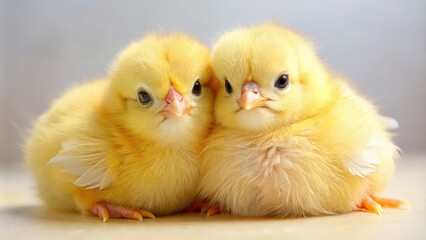 Two cute yellow chicks snuggled up together, adorable, chicks, cuddling, yellow, two, baby animals, poultry, farm animals, fluffy