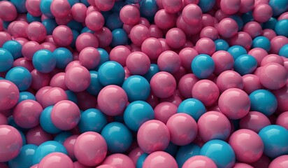 Blue and pink spheres densely packed together closely