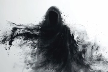 a creepy specter with an unsettling aura, halloween theme, sinister and spooky, detailed illustration, isolated on white background