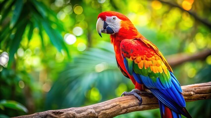 Vibrantly colored exotic parrot perched on a tree branch , Tropical, colorful, bird, wildlife, feathers, vibrant