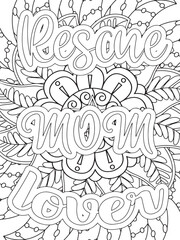 Dog Quotes Flower Coloring Page Beautiful black and white illustration for adult coloring book