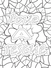 Dog Quotes Flower Coloring Page Beautiful black and white illustration for adult coloring book