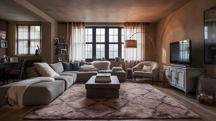 Fototapeta premium Interior Living Room Wall Mock Up Background