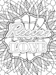 Dog Quotes Flower Coloring Page Beautiful black and white illustration for adult coloring book