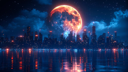 Fototapeta premium illustration art cities with full moon style art anime