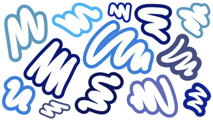 Obraz premium Abstract stylized scribbles in the shades of blue, each with unique curvature and line thickness, dynamic composition. Hand-drawn vector png set in doodle style design.Vector illustration. 