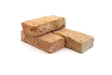 Solid clay bricks used for construction,Old red brick isolated on white background.