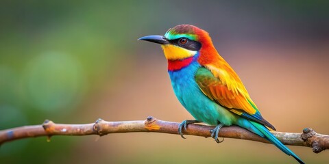 Obraz premium Vibrant multicolored bird perched on a branch in a stark landscape, bird, vibrant, colorful, perched, branch, wildlife