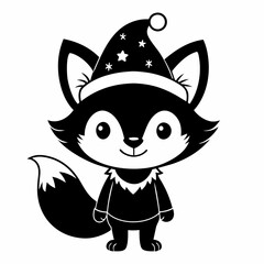 Christmas Cute Kid fox black vector silhouette