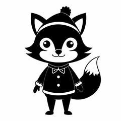 Christmas Cute Kid fox black vector silhouette