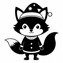 Christmas Cute Kid fox black vector silhouette