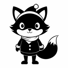 Christmas Cute Kid fox black vector silhouette