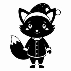 Christmas Cute Kid fox black vector silhouette