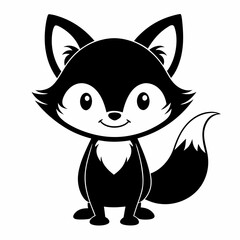 Christmas Cute Kid fox black vector silhouette