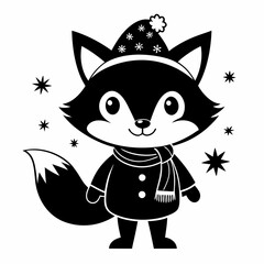 Christmas Cute Kid fox black vector silhouette
